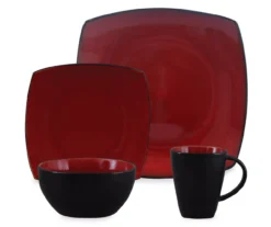 Red Soho Square 16-Piece Dinnerware Set