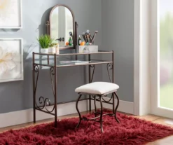 Heather Metal Adjustable Mirror Vanity Set With Stool -Home Sale Store 810389409 A0 7