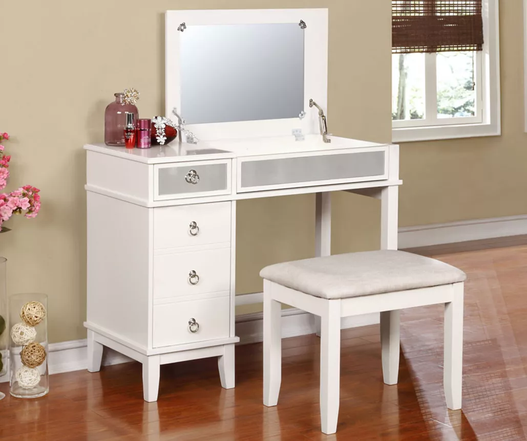 Piper White Mirror Vanity Set With Stool 3 Piper White Mirror Vanity Set With Stool - Image 3