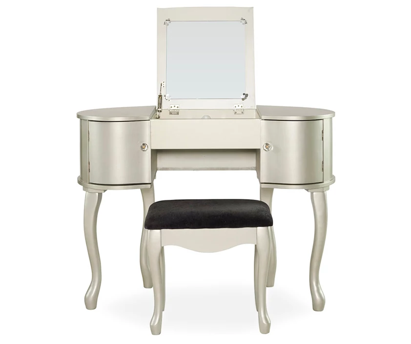 Kelly Silver Rounded Mirror Vanity Set With Stool 4 Kelly Silver Rounded Mirror Vanity Set With Stool - Image 4