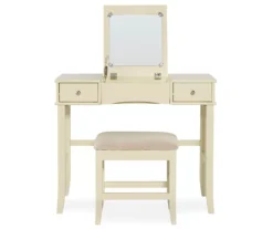 Caroline Cream Mirror Vanity Set With Stool -Home Sale Store 810389506 3