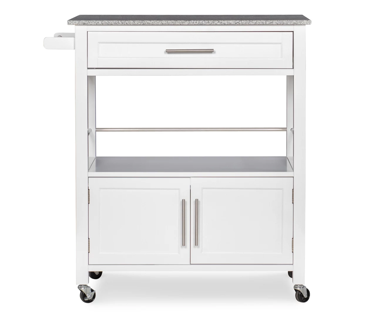 White Double Door Kitchen Cart With Granite Top 6 White Double Door Kitchen Cart With Granite Top - Image 6