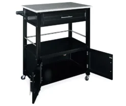 Black Double Door Kitchen Cart With Granite Top -Home Sale Store 810389517 2