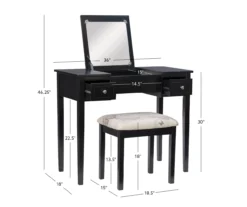 Black Butterfly Mirror Vanity Set With Stool -Home Sale Store 810389539 A8
