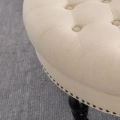 Claire Cream Round French Country Ottoman -Home Sale Store 810389634 3