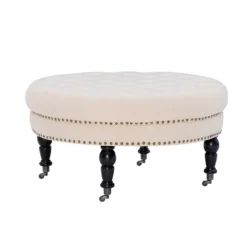 Claire Cream Round French Country Ottoman -Home Sale Store 810389634 4