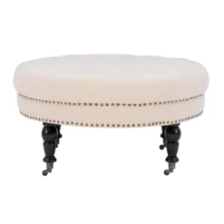 Claire Cream Round French Country Ottoman -Home Sale Store 810389634 5