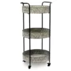 Whitewash Round Metal Tray 3-Tier Rolling Cart