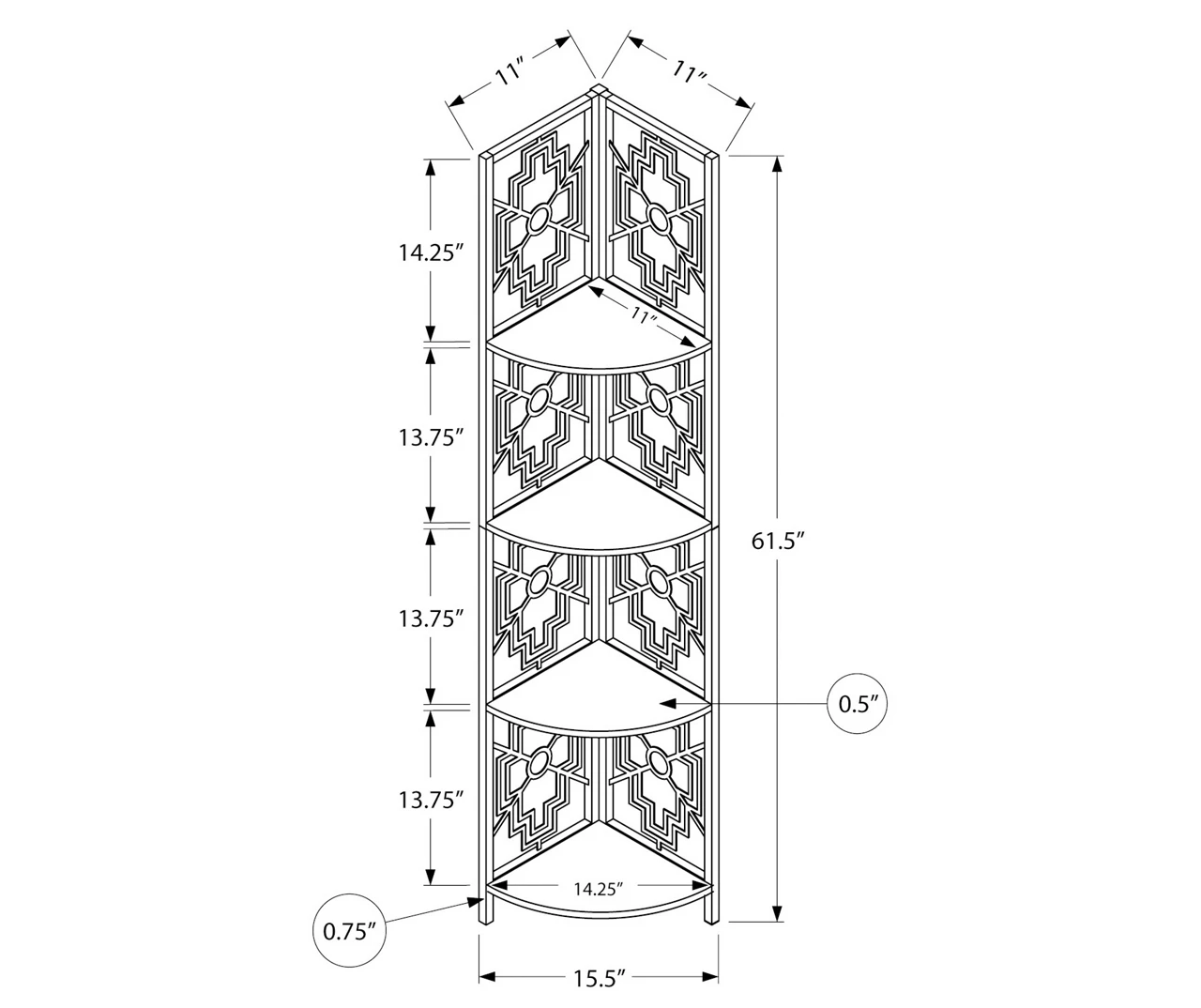 Monarch Geometric 4-Shelf Corner Bookcase 10 Monarch Geometric 4-Shelf Corner Bookcase - Image 10