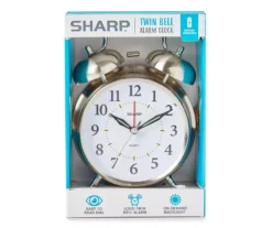 Sharp Brushed Nickel Twin Bell Alarm Clock