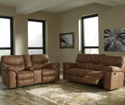 Boxberg Bark Faux Leather Reclining Console Loveseat -Home Sale Store 810519664 810519667 1