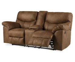Boxberg Bark Faux Leather Reclining Console Loveseat -Home Sale Store 810519667 1