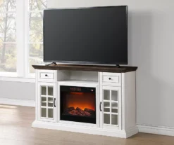 60" Brown & White Glass Door Fireplace Console -Home Sale Store 810521149 3