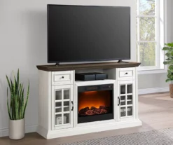 60" Brown & White Glass Door Fireplace Console -Home Sale Store 810521149 4