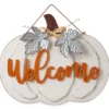 "Welcome" White Pumpkin Hanging Wall Decor