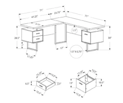 Faux Concrete & Black 3-Drawer L-Shaped Corner Desk -Home Sale Store 810527375 5