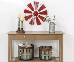 22.05" Red Metal Windmill Wheel Wall Decor -Home Sale Store 810528353 8