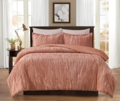 Dark Blush Crinkle Velvet King 3-Piece Comforter Set
