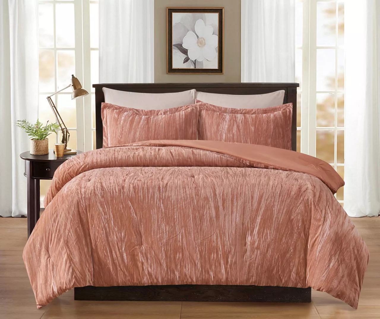 Dark Blush Crinkle Velvet King 3-Piece Comforter Set 1 Dark Blush Crinkle Velvet King 3-Piece Comforter Set