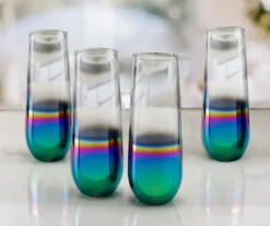 Rainbow Luster 4-Piece Stemless Champagne Flute Glass Set