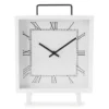White Roman Numeral Square Tabletop Clock