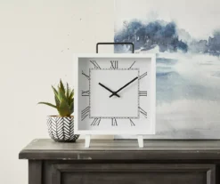 White Roman Numeral Square Tabletop Clock -Home Sale Store 810534612 2