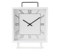 White Roman Numeral Square Tabletop Clock