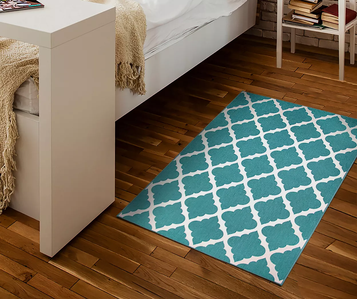 My Magic Carpet Moroccan Trellis Teal Washable Area Rug, (3' X 5') 2 My Magic Carpet Moroccan Trellis Teal Washable Area Rug, (3' X 5') - Image 2