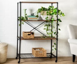 Rustic Black 4-Tier Industrial Rolling Bookshelf -Home Sale Store 810539937 3