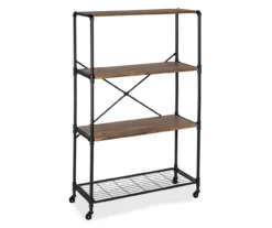 Rustic Black 4-Tier Industrial Rolling Bookshelf -Home Sale Store 810539937 4