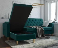 CosmoLiving Liberty Green Velvet Sectional Storage Futon 8 CosmoLiving Liberty Green Velvet Sectional Storage Futon -Home Sale Store 810541026 2