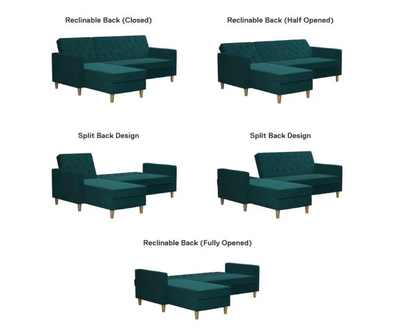 CosmoLiving Liberty Green Velvet Sectional Storage Futon 6 CosmoLiving Liberty Green Velvet Sectional Storage Futon - Image 6