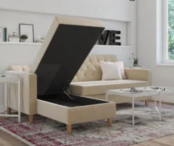 CosmoLiving Liberty Ivory Velvet Sectional Storage Futon -Home Sale Store 810541041 2