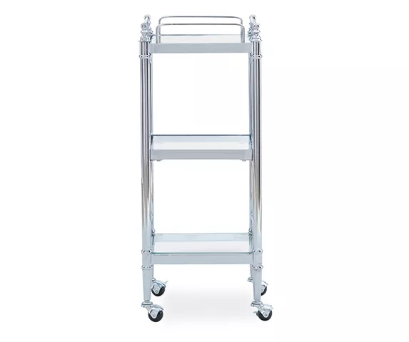 Hawkins Chrome & Glass 3-Shelf Rolling Cart 2 Hawkins Chrome & Glass 3-Shelf Rolling Cart - Image 2