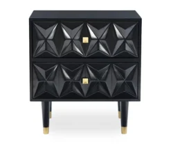 Urban Fresh Black & Gold 2-Drawer Textured Geometric Nightstand -Home Sale Store 810543105 3