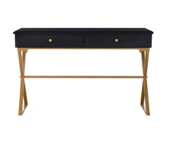 Glam Black & Gold 2-Drawer Campaign Desk -Home Sale Store 810543220 3