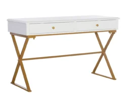 Glam White & Gold 2-Drawer Campaign Desk -Home Sale Store 810543228 A0 1