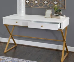 Glam White & Gold 2-Drawer Campaign Desk -Home Sale Store 810543228 A0 10
