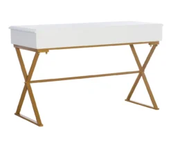 Glam White & Gold 2-Drawer Campaign Desk -Home Sale Store 810543228 A4 4