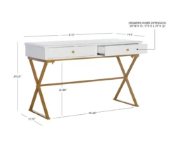 Glam White & Gold 2-Drawer Campaign Desk -Home Sale Store 810543228 D8 12