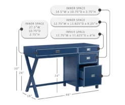 Kari Royal Blue 4-Drawer Office Desk -Home Sale Store 810543245 D8 12