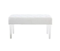 Marie Glitz White Tufted Linen Acrylic Leg Bench -Home Sale Store 810543267 3