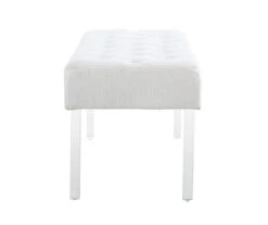 Marie Glitz White Tufted Linen Acrylic Leg Bench -Home Sale Store 810543267 4