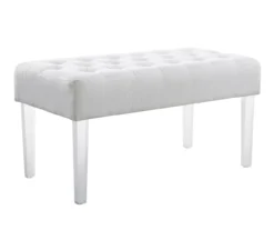 Marie Glitz White Tufted Linen Acrylic Leg Bench -Home Sale Store 810543267 A0 1