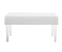 Marie Glitz White Tufted Linen Acrylic Leg Bench -Home Sale Store 810543267 A0 2