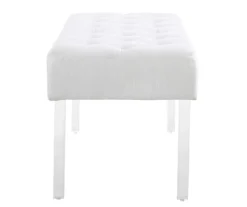 Marie Glitz White Tufted Linen Acrylic Leg Bench -Home Sale Store 810543267 A1