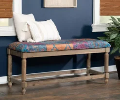 Moroccan Tapestry Upholstered Rustic Driftwood Bench -Home Sale Store 810543273 2