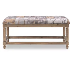 Moroccan Tapestry Upholstered Rustic Driftwood Bench -Home Sale Store 810543274 3 1