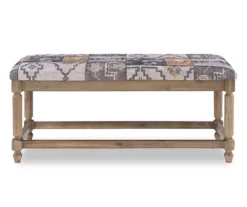 Gray Moroccan Tapestry Upholstered Rustic Driftwood Bench -Home Sale Store 810543274 5