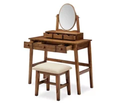 Laura 2-Piece Walnut & Beige 6-Drawer Tilting Mirror Vanity Set -Home Sale Store 810543314 5